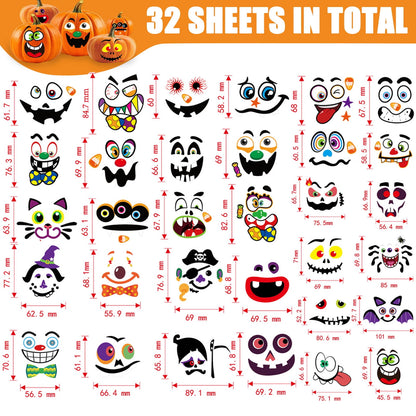 Ayieyill 64 Packs Halloween Stickers Pumpkin Decorating Stickers for Children , 32 Sheet Small Pumpkin Face Stickers for Halloween Party Supplies Trick or Treat Party Favors